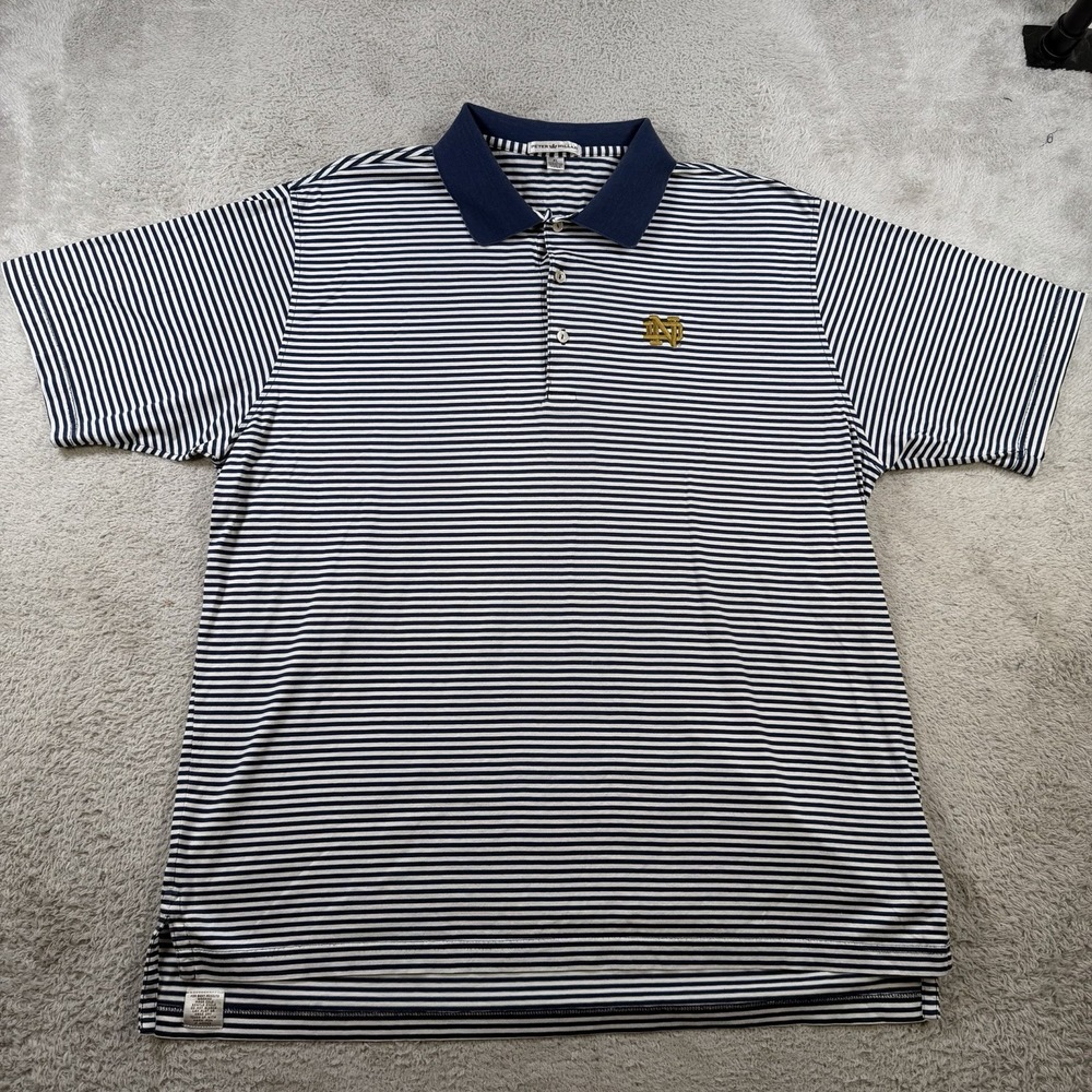 Notre Dame Peter Millar Polo Men XL Navy White Striped Golf Shirt Fighting Irish